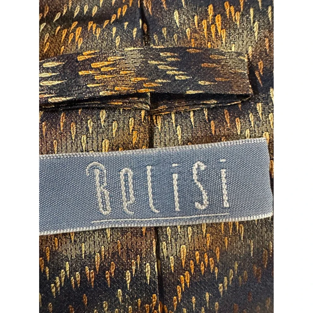 Belisi Mens Silk Necktie Bronze Gold Brown Textured Diagonal Pattern Formal Tie